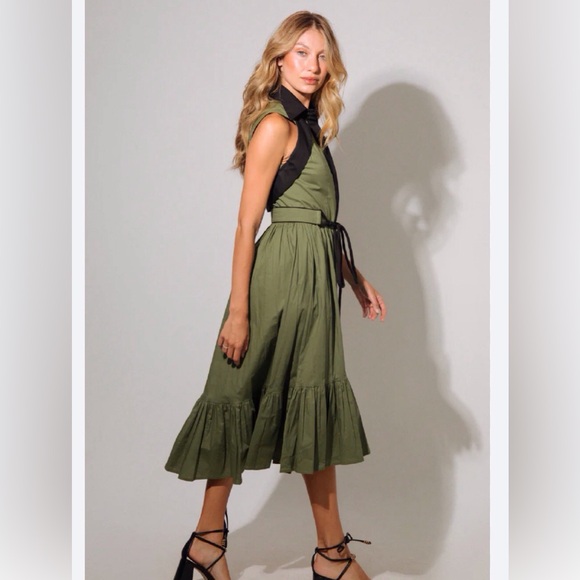 NWT! Kleid Celia Midi Green Tie Waist Dress Size Small - Picture 2 of 12